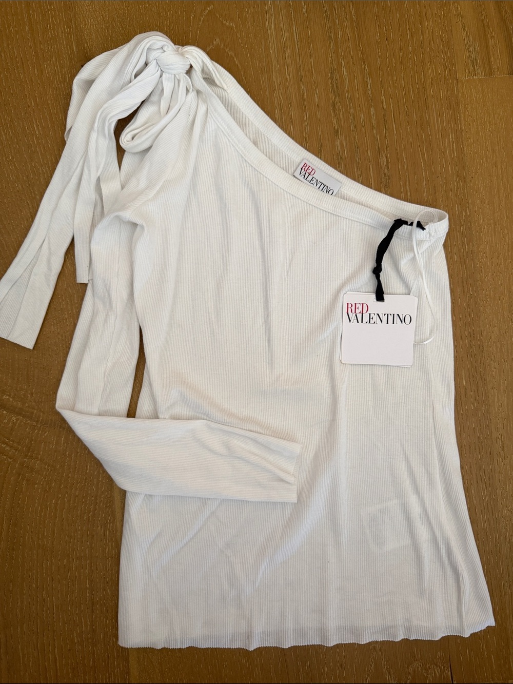 RED Valentino Asymmetric One-Shoulder White Tie-Shoulder Top